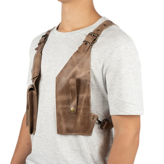 Gray Shoulder Leather Holster With Pocket Capella