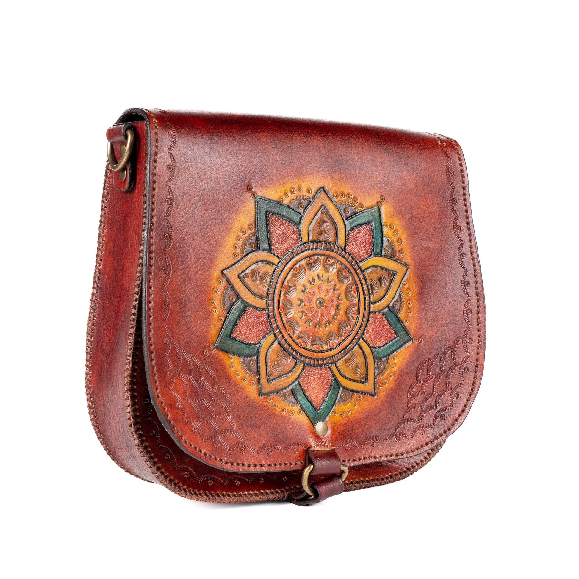 Leather Carved & Crafted Hand Bag Amisos