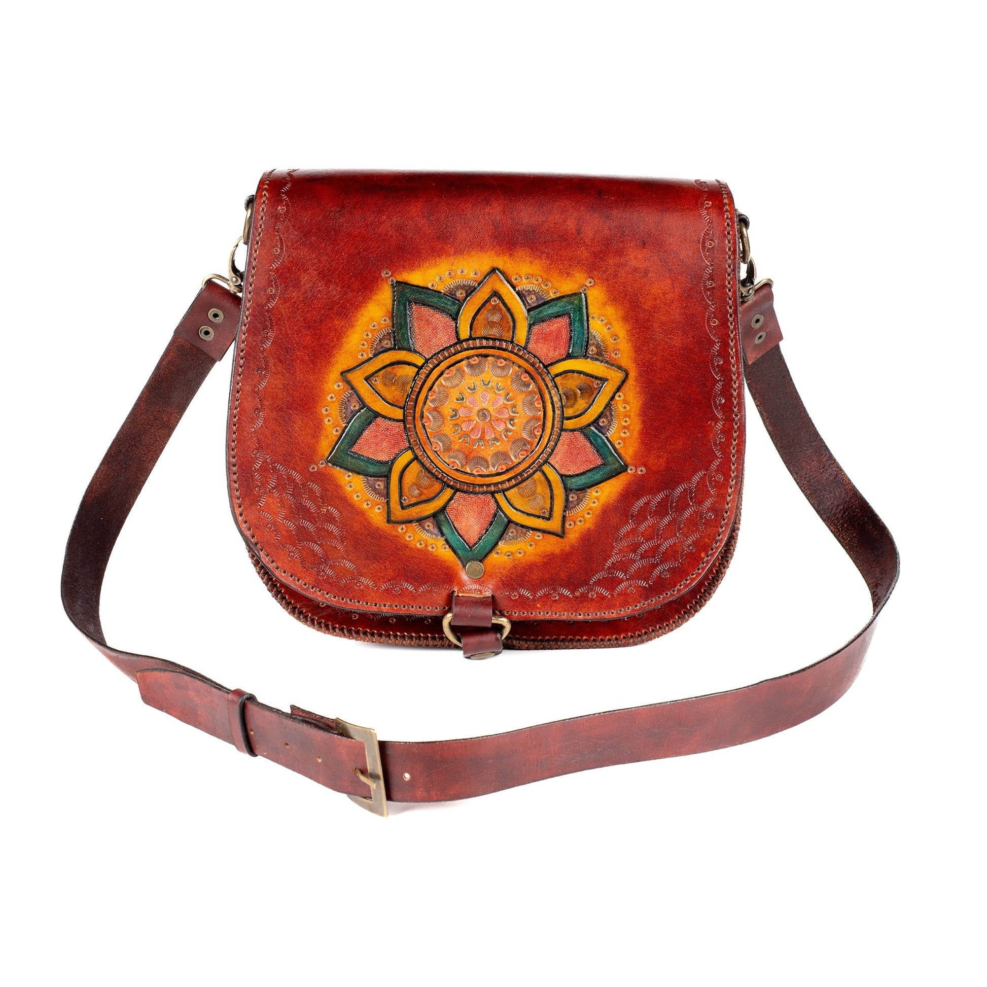 Leather Carved & Crafted Hand Bag Amisos