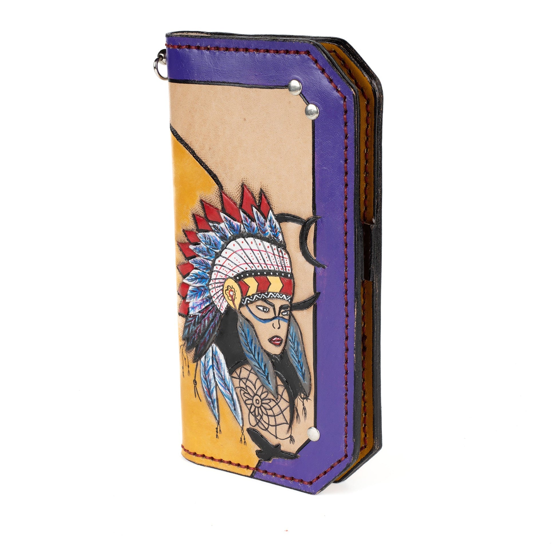 Leather Carved & Crafted Wallet Mohawk Colorfull