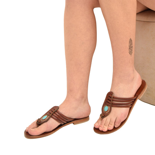 Lily Chestnut Brown Leather Women’s Slippers leather women’s sandal flat, ankle strap sandal, handmade sandals beach, womens