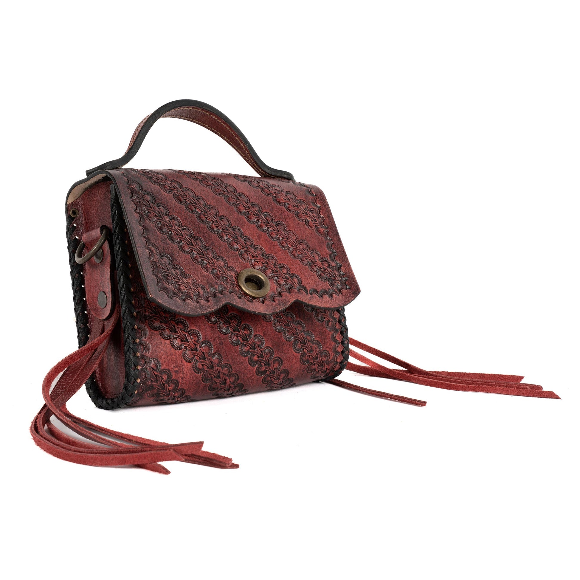 Red Leather Carved & Crafted Hand Bags Victoria