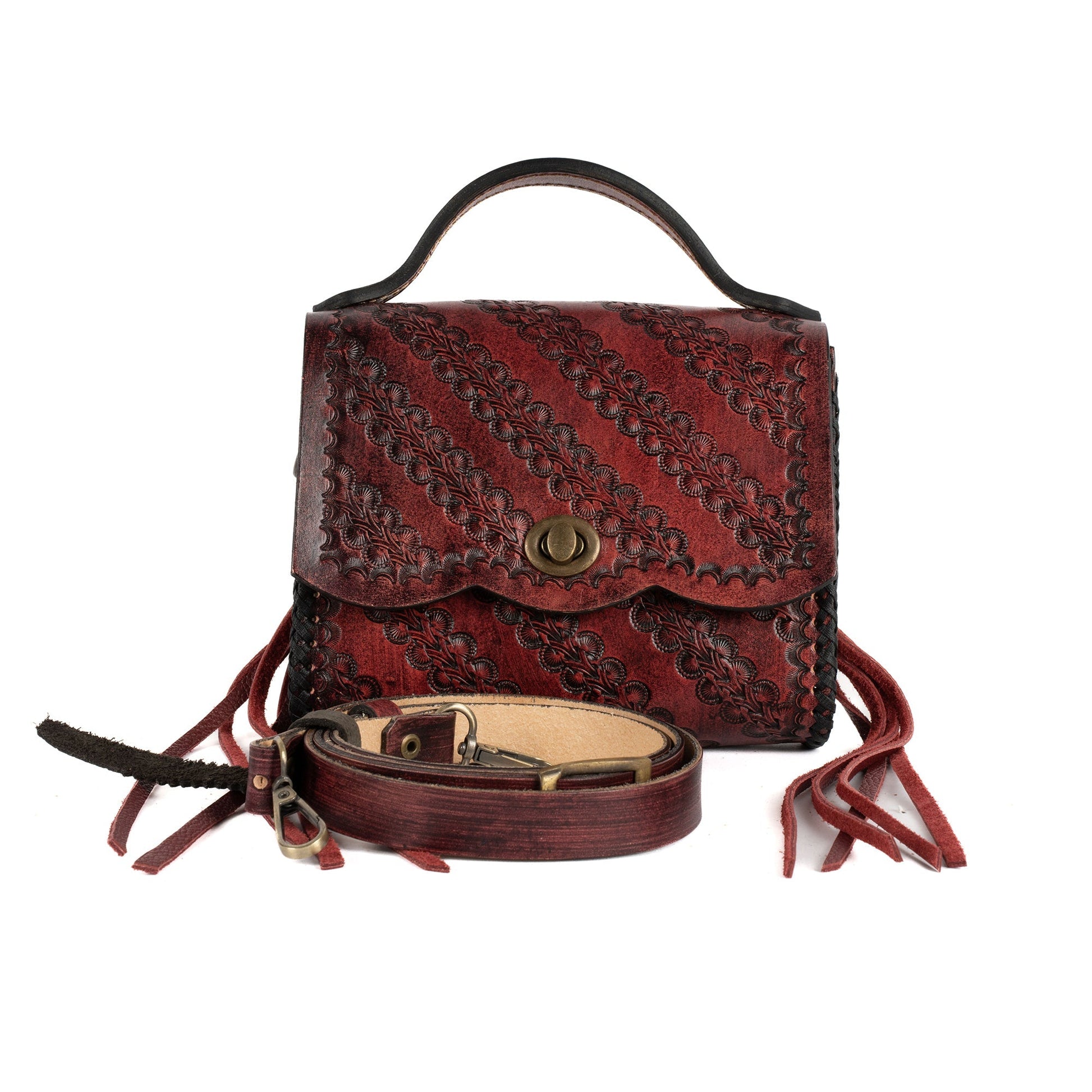 Red Leather Carved & Crafted Hand Bags Victoria