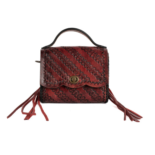 Red Leather Carved & Crafted Hand Bags Victoria