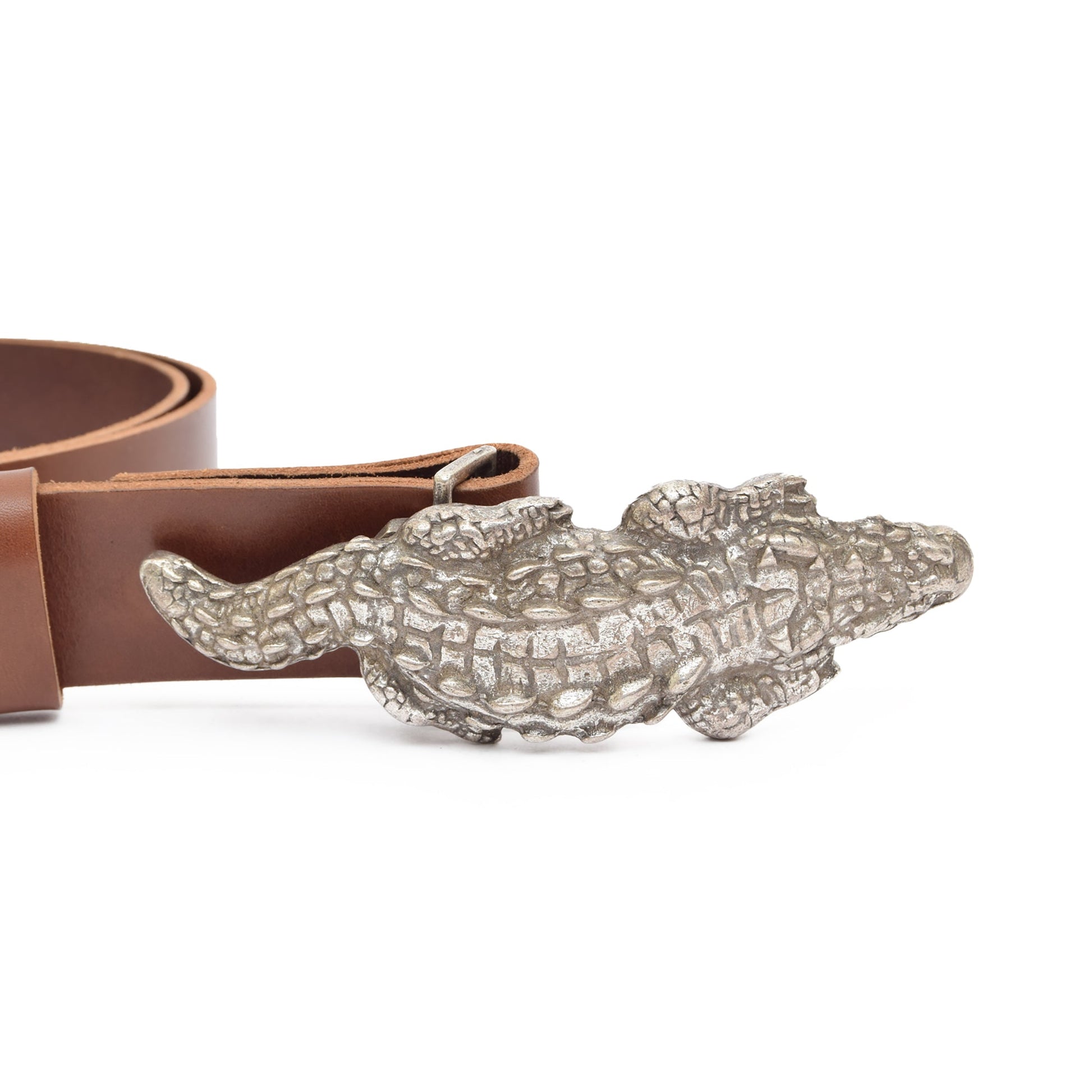 Silver Toned Removable Metal Belt Buckle Crocodile