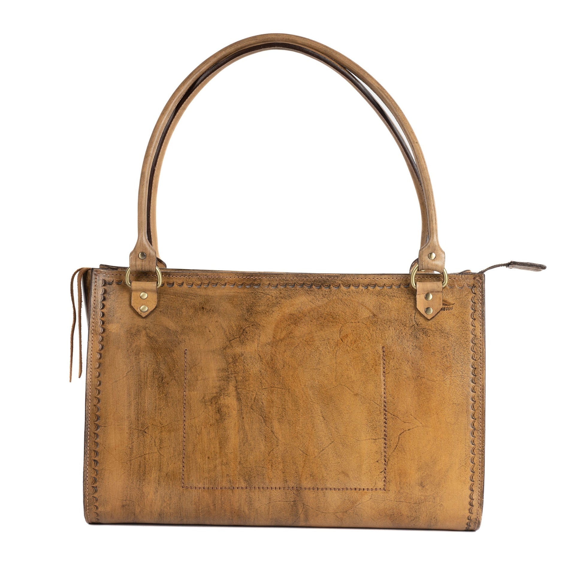 Tan Leather Carved & Crafted Hand Bags Hatti