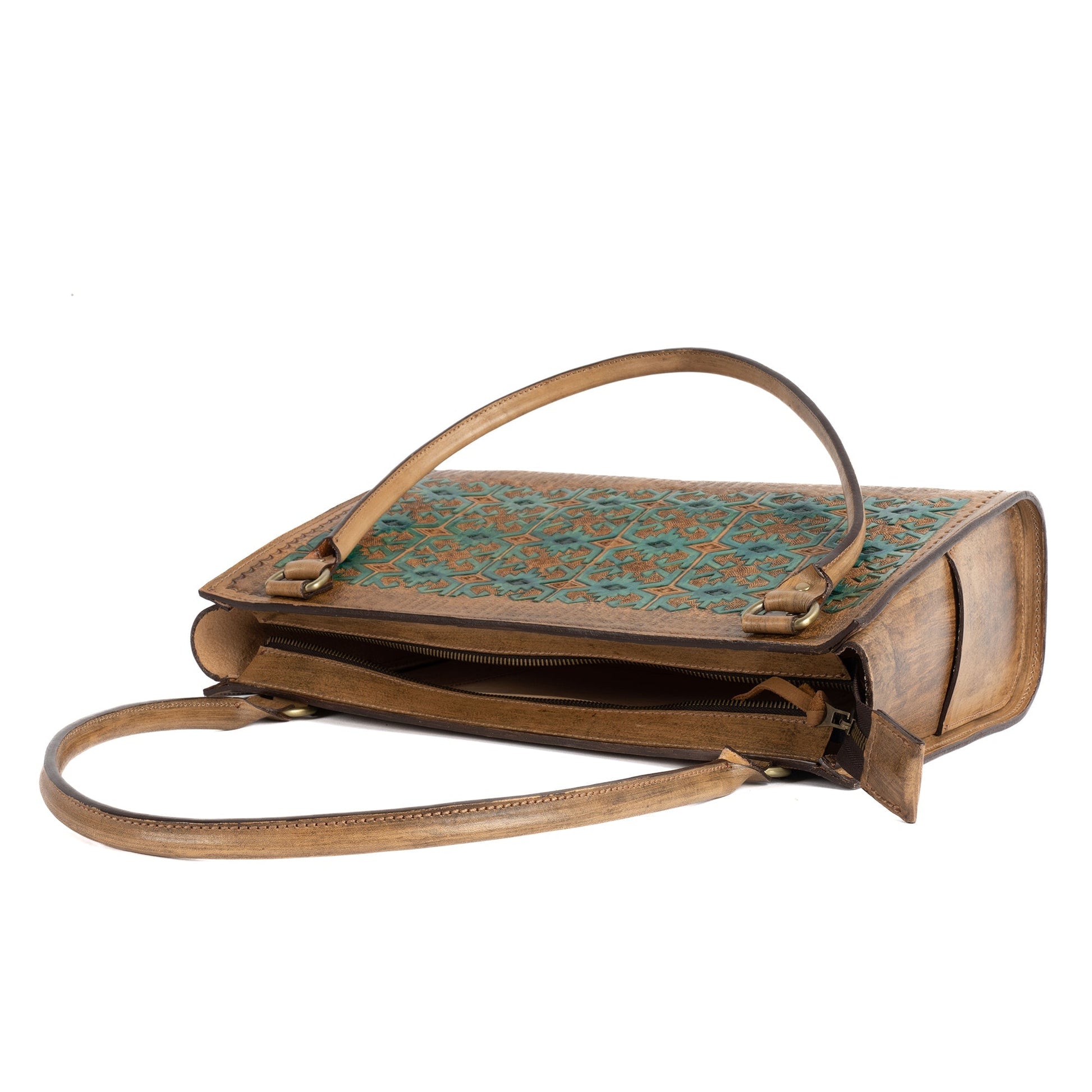 Tan Leather Carved & Crafted Hand Bags Hatti