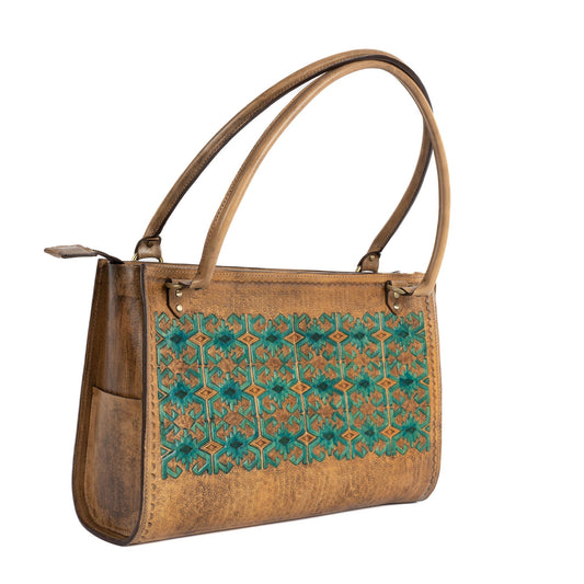 Tan Leather Carved & Crafted Hand Bags Hatti