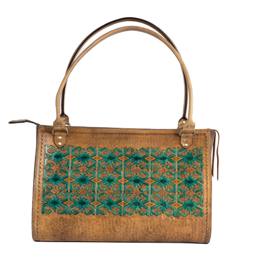 Tan Leather Carved & Crafted Hand Bags Hatti