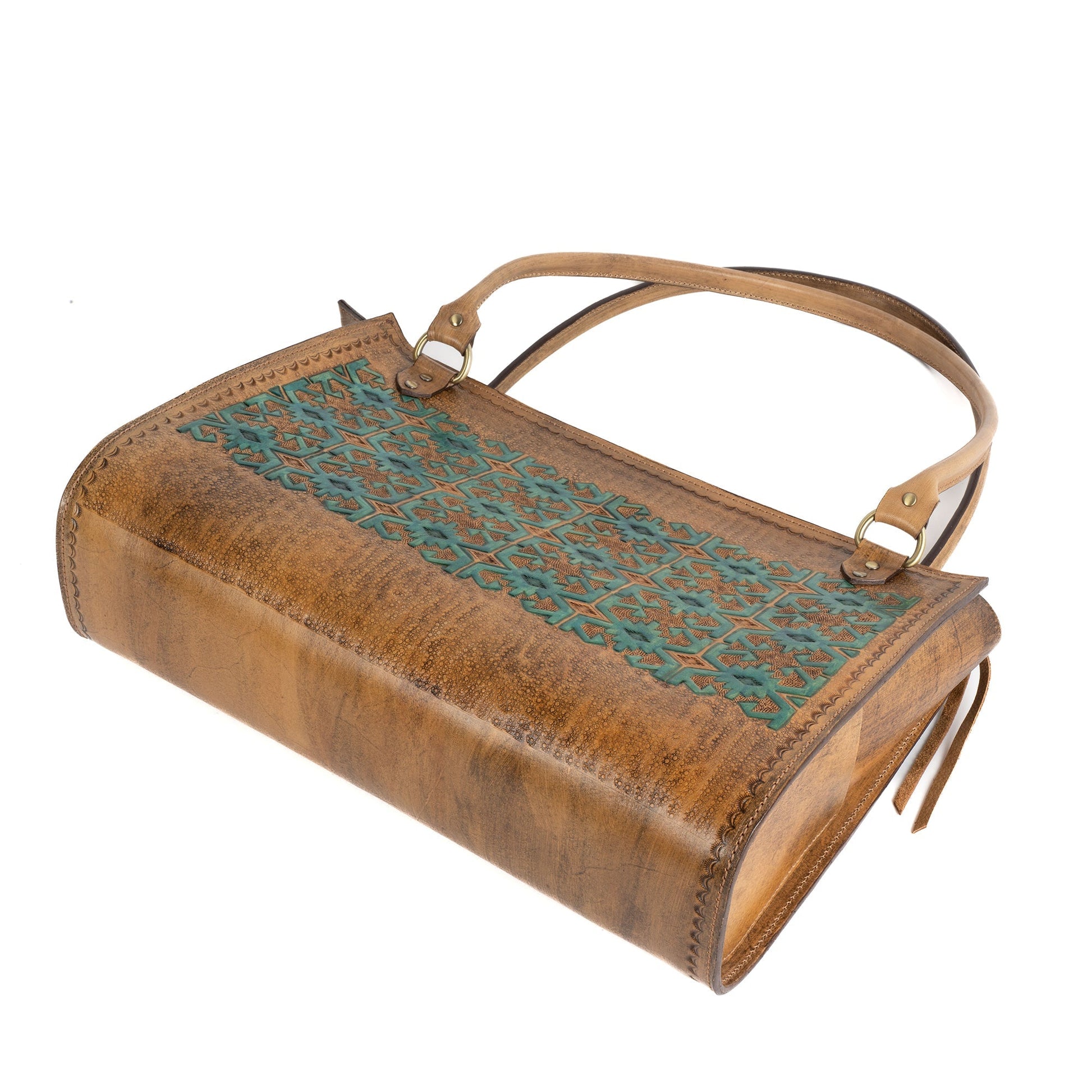 Tan Leather Carved & Crafted Hand Bags Hatti