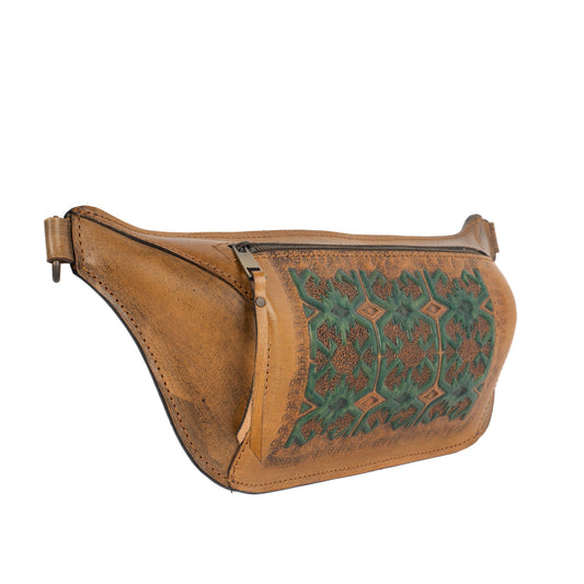 Tan Leather Carved & Crafted Waist Hand Bags Hatti