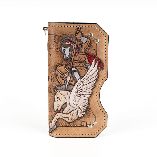 Tan Leather Carved & Crafted Wallet Spartan Warrior