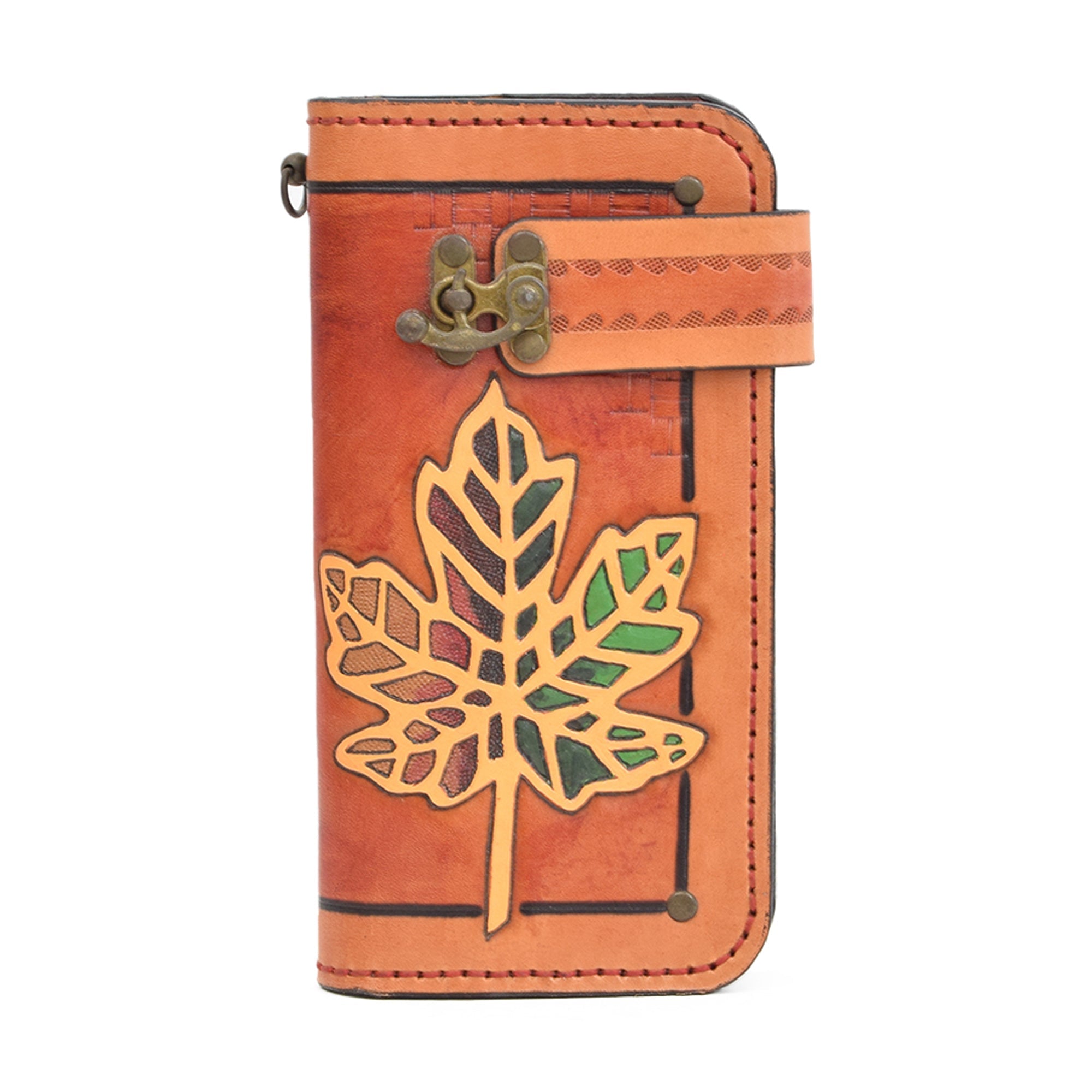 Tan Leather Carved & Crafted Wallet Tulip