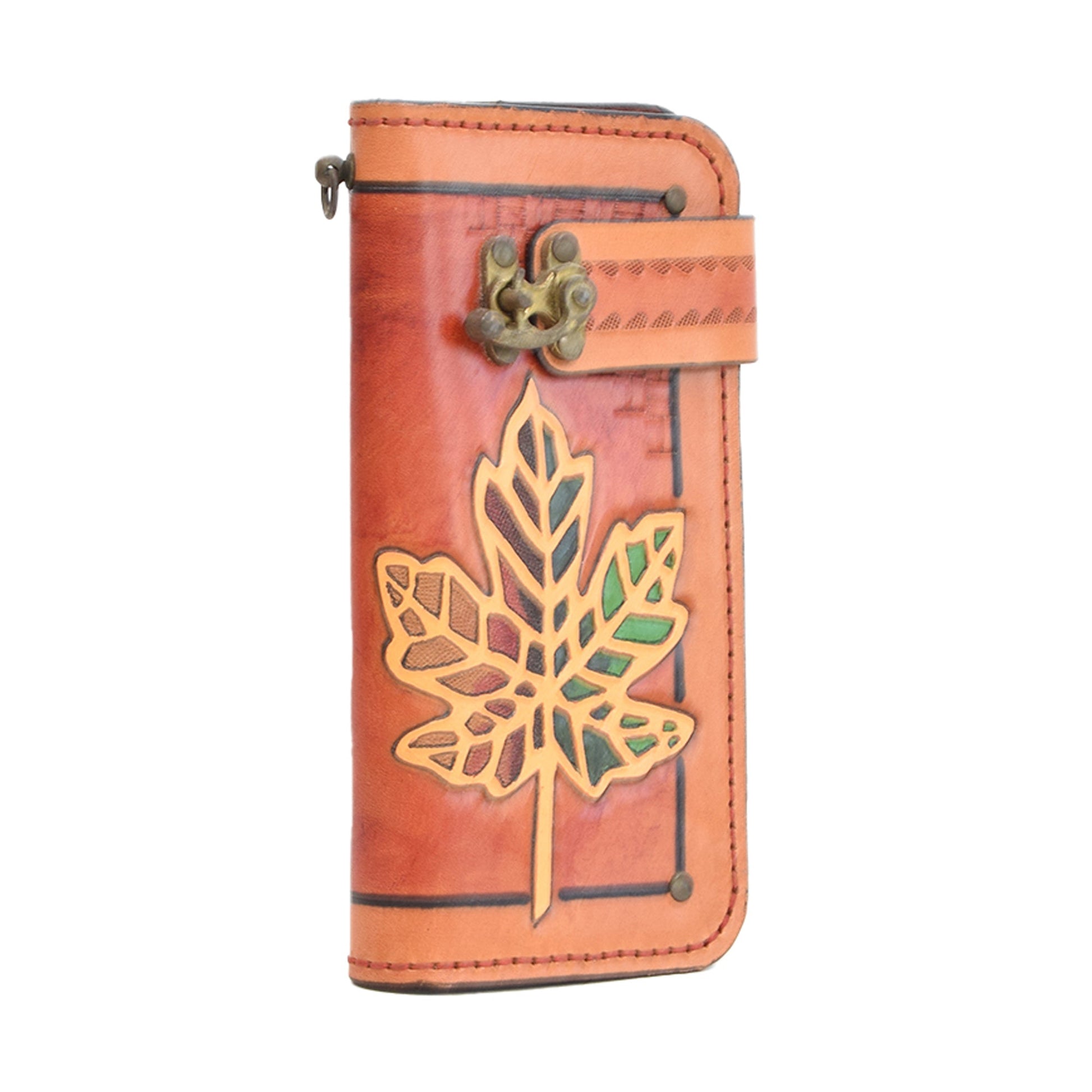 Tan Leather Carved & Crafted Wallet Tulip