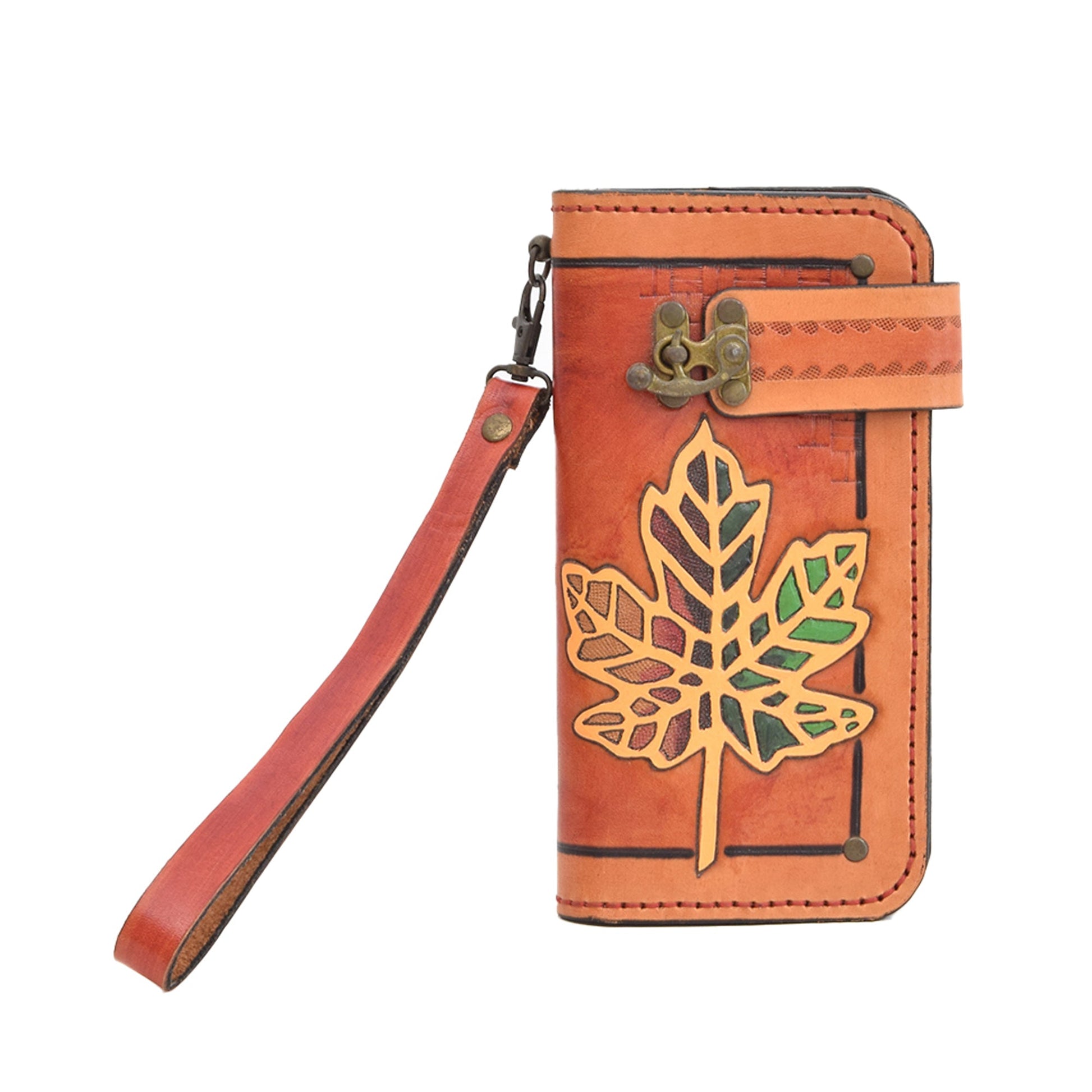 Tan Leather Carved & Crafted Wallet Tulip