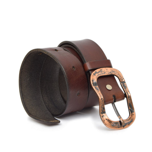 Vintage Leather Belt Chestnut Brown with Changeable Buckle Mausolos