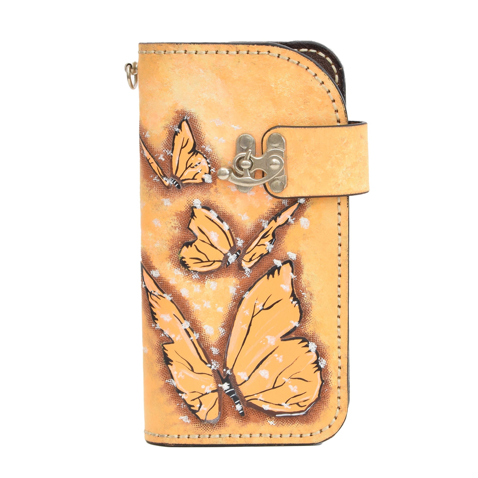 Yellow Leather Carved & Crafted Wallet Butterflys