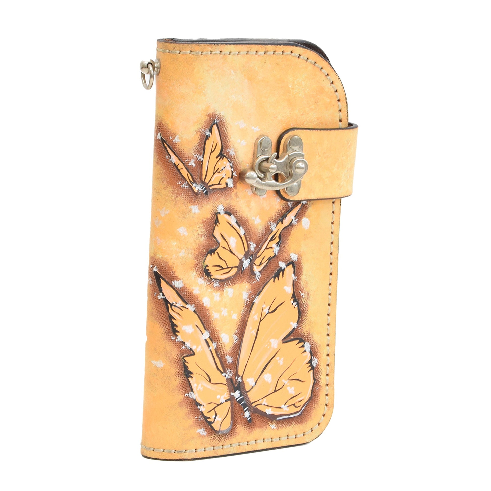 Yellow Leather Carved & Crafted Wallet Butterflys