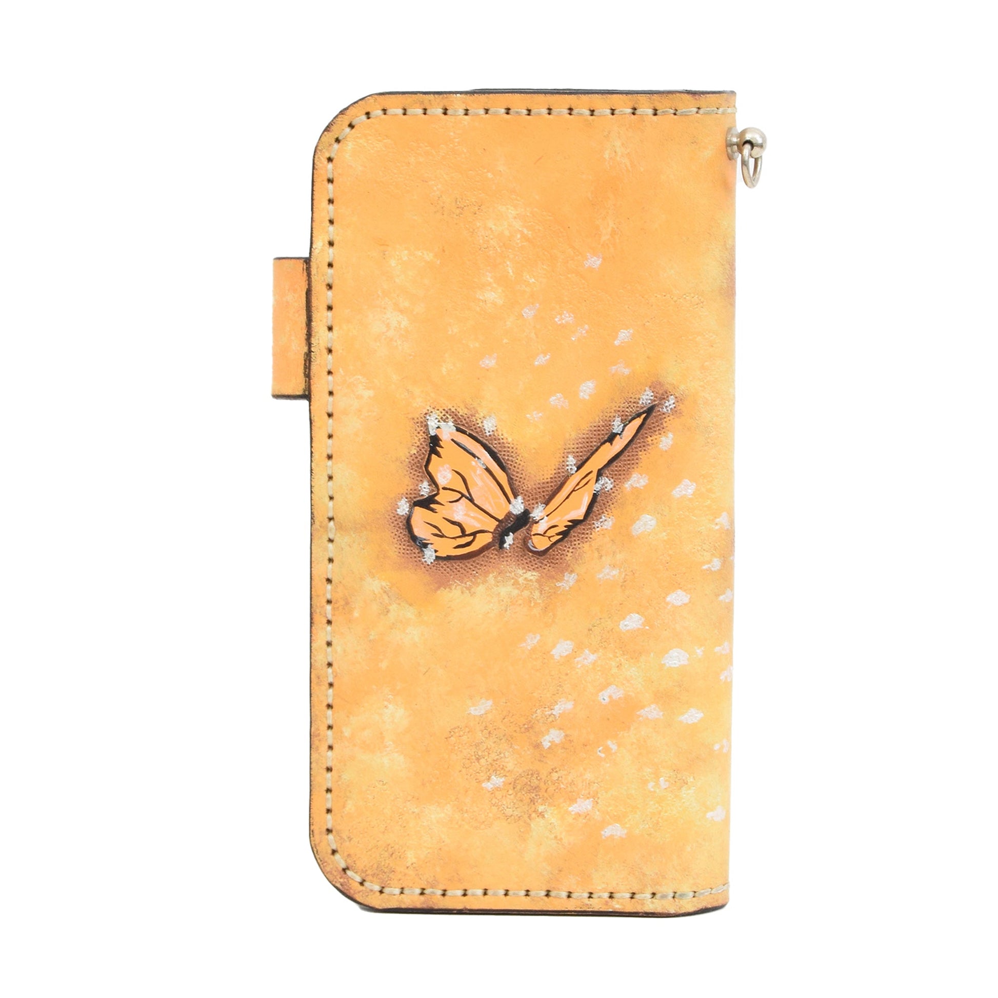 Yellow Leather Carved & Crafted Wallet Butterflys