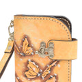 Yellow Leather Carved & Crafted Wallet Butterflys